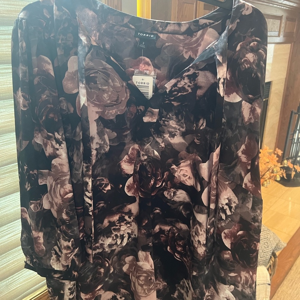 Torrid Dark Floral Blouse with Black and Purple Tones